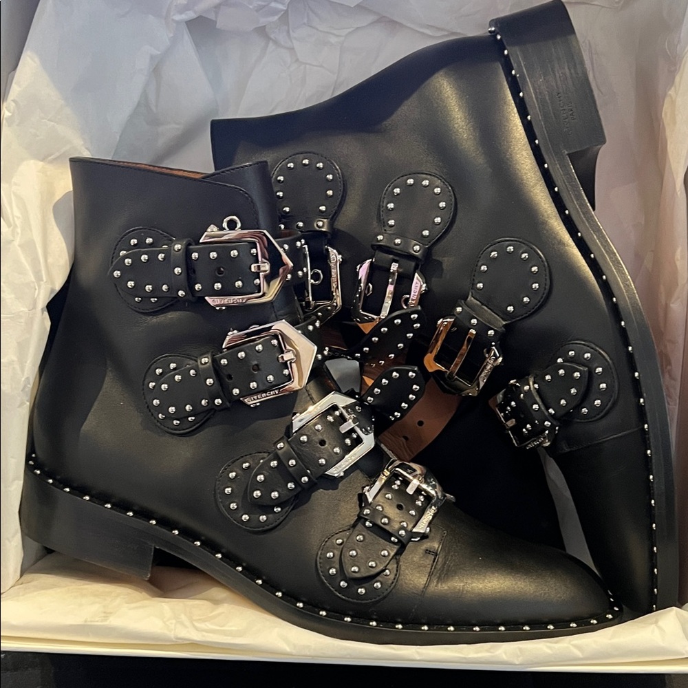 Givenchy Black Ankle Boots with Silver Studded Buckles